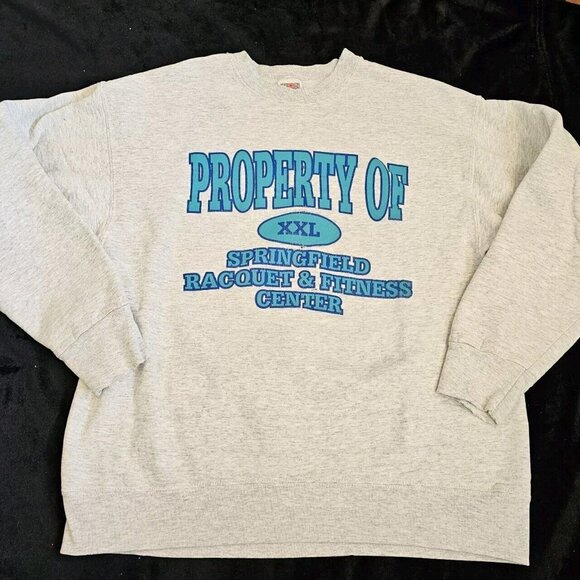 Vintage Sweatshirt Crewneck Gray M Distressed Springfield Racquet Fitness Center - Picture 14 of 14